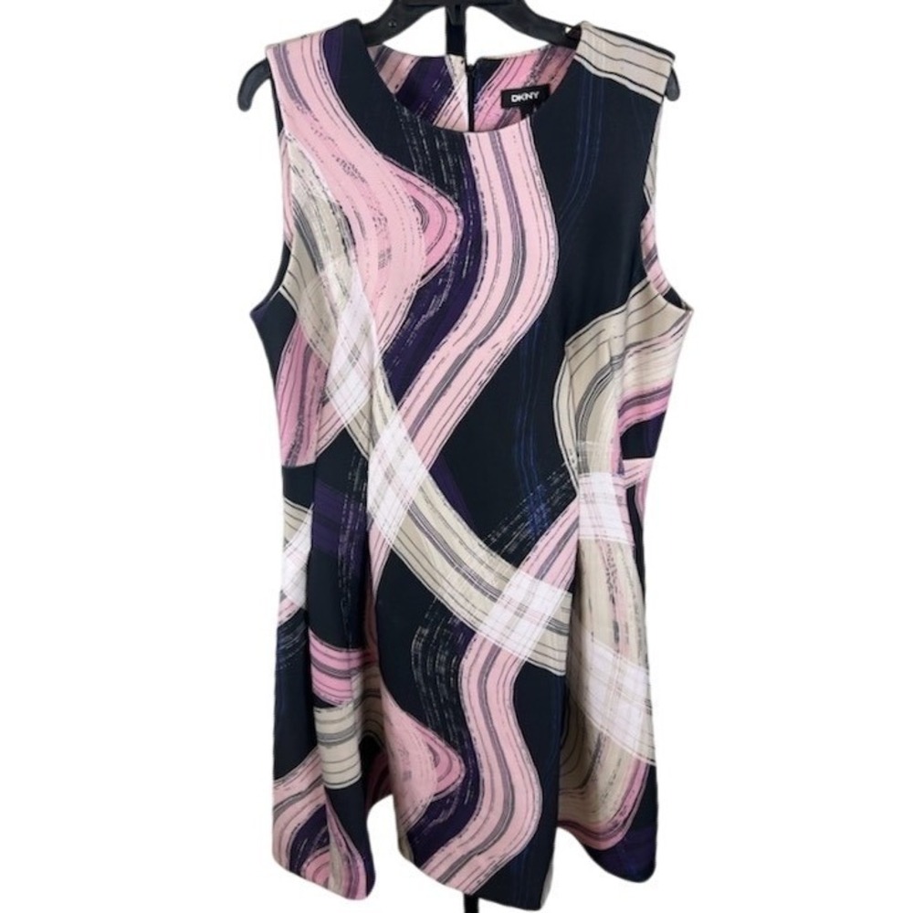 DKNY Women's Abstract Print Scuba Sleeveless Dress Career Casual Size 14